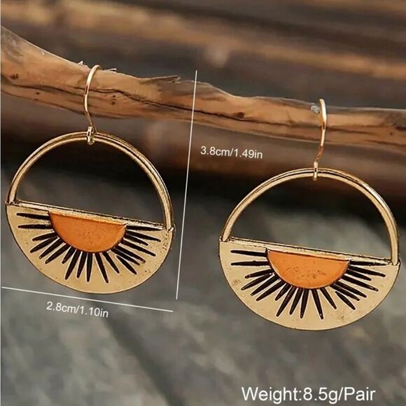 Vintage Sunrise Sun Drop Dangle Earrings Retro - Picture 4 of 10